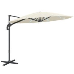 Outsunny 3(m) Cantilever Garden Parasol with Solar Powered Lights, Crank Handle & Cross Base, UPF 50+, 360 Rotation, Cream