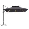 Outsunny 3.5x3 m Garden Cantilever Parasol with Solar LED Lights and Centre Light, Aluminium Large Square Patio Umbrella, UPF50+ Hanging Sun Shade with Cross Base, Crank Handle and Tilt, Grey