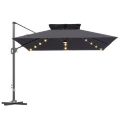 Outsunny 3.5x3 m Garden Cantilever Parasol with Solar LED Lights and Centre Light, Aluminium Large Square Patio Umbrella, UPF50+ Hanging Sun Shade with Cross Base, Crank Handle and Tilt, Grey