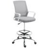 HOMCOM Draughtsman Chair, Mesh Drafting Chair, Ergonomic Office Chair with Lumbar Support, Adjustable Foot Ring, Grey