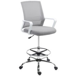 HOMCOM Draughtsman Chair, Mesh Drafting Chair, Ergonomic Office Chair with Lumbar Support, Adjustable Foot Ring, Grey