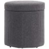 HOMCOM 40cm Round Storage Ottoman, Corduroy Footstool with Removable Lid and Legs, Vanity Stool for Living Room, Bedroom, Grey