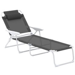Outsunny Foldable Lounge Chair with 4-Level Adjustable Backrest & Headrest - Charcoal Grey