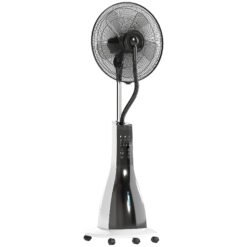 HOMCOM Pedestal Fan with Water Mist Spray, Spray Misting Fan with 75 Oscillation, Remote Control, Tilt Head, 3 Speeds, 3 Modes, 3 Mist, 3L Water Tank, Wheels, for Home, 125 cm