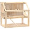PawHut Wooden Hamster Cage with Detachable 31cm Deep Bottom, Hut, Seesaw, Exercise Wheel, Ramp, 80 x 50 x 76cm, Natural