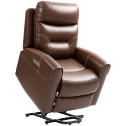HOMCOM Power Lift Recliner Chair for Elderly, Overstuffed Faux Leather Riser and Reclining Chair with USB A+C Ports, Recliner Armchair for Living Room, Brown