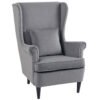 HOMCOM Modern Accent Chair, Upholstered Wingback Armchair with High Backrest and Pillow, Velvet-Feel Fabric Reading Chair with Solid Wood Legs for Living Room, Bedroom, Home Office, Dark Grey