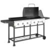 Outsunny Deluxe Duo Gas BBQ, with Grill, Plancha and Side Burner - Black