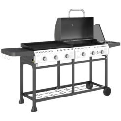 Outsunny Deluxe Duo Gas BBQ, with Grill, Plancha and Side Burner - Black