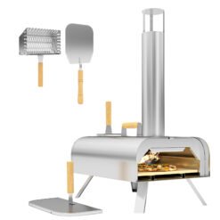 Outsunny Outdoor Pizza Oven, Portable Wood Pellet Pizza Oven with Pizza Stone and Peel, Foldable Legs, Chimney, 12 Inch Wood Fired Pizza Maker for Outdoor Cooking, Stainless Steel