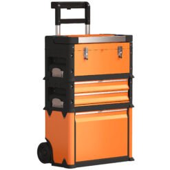 HOMCOM 3-in-1 Stackable Rolling Tool Box - Orange