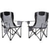 Outsunny Set of 2 Folding Camping Chairs, Padded Camping Chairs with Adjustable Armrests, Portable & Lightweight Folding Camp Chair with Cooler Bag, Cup Holder and Side Pockets, Grey