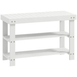 HOMCOM Two Shelf Bamboo Shoe Storage Bench - White