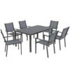 Outsunny 7 Piece Garden Dining Set, Outdoor Furniture Set with 6 Stackable Chairs and 150 cm Rectangle Table, WPC Slatted Top, Rust-Resistant Steel Frame, for Garden, Porch, Terrace
