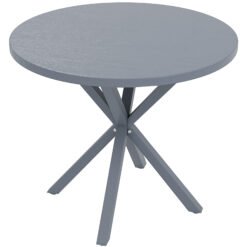 Outsunny Garden Table, 85cm Round Outdoor Dining Table with Steel Frame, Wood Effect Top, for Balcony, Deck, Dark Grey