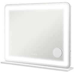 HOMCOM Vanity Mirror with Lights, Large 80x62 cm Lighted Makeup Mirror with 3 Colour, 10X Magnifying, USB Charging Port, Touch Screen, Tabletop or Wall Mounted Design, White