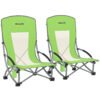 Outsunny Set of 2 Folding Beach Chair, Low Camping Chair with Mesh Back, Carry Bag and Cup Holder for Garden Outdoor Picnic Festival Travel, Green