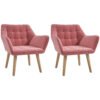 Set of 2 Accent Chair, Arm Chair with Slanted Back, Thick Padding and Rubber Wooden Legs for Living Room, Pink