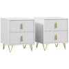 Set of 2 Elegant Chest of Two Drawers - White/Gold-Tone