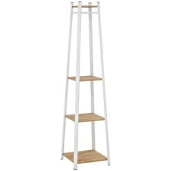 HOMCOM Compact Freestanding Coat Rack - White/Oak