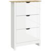 HOMCOM Slim Shoe Cabinet, Narrow Shoe Cupboard with 3 Flip Drawers, Adjustable Shelves for 18 Pairs of Shoes, High Gloss White