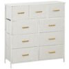 HOMCOM Chest of Drawers with 9 Fabric Drawers, Boucle Storage Organiser with Steel Frame, Fabric Dresser for Bedroom, Living Room, Hallway, Cream White