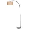 HOMCOM Rattan Floor Lamp for Living Room, Farmhouse Arc Standing Lamp with Dual-Layer Shade & Foot Switch, Height Adjustable Minimalist Tall Pole Lampshade for Bedroom, Office, Black