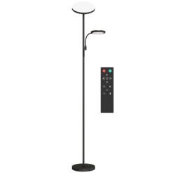 HOMCOM LED Floor Lamp for Living Room, Stepless Dimmable Standing Lamp, Mother and Child Uplighter with Reading Light, 4 Scene Modes, 2700K-6500K Colour Temps, 4 Brightness Levels, Remote Control