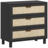 HOMCOM Rattan Bedroom Chest of Drawers, 3 Drawers Storage Unit, Boho Dresser for Living Room, Hallway, Black