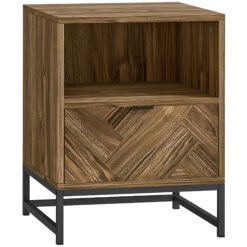 HOMCOM Bedside Table with Drawer and Shelf, Side End Table with Steel Legs for Living Room, Bedroom, Brown Wood Effect
