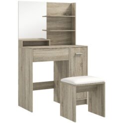 HOMCOM Dressing Table and Stool Set, with Storage - Wood-Effect