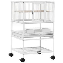 PawHut Bird Cage with Rolling Stand, Acrylic Viewing Panels, Storage Shelf, for Budgie, Parakeet, 48 x 46 x 83 cm