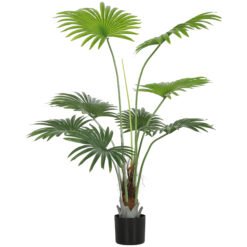 HOMCOM 145cm Artificial Palm Tree, Decorative Artificial Plant with Lifelike PEVA Leaves and Coconut Coir, Fake Tree with Plastic Pot and Flocking for Home Office Decor, Green