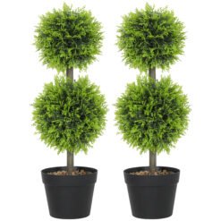 HOMCOM Set of 2 Decorative Artificial Trees, Topiary Ball-shaped Boxwood Trees in Pot, Fake Plants for Home Indoor outdoor Decor, 60cm, 2 Tree Balls