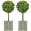 HOMCOM Set of 2 Decorative Artificial Plants, 50cm Faux Boxwood Topiary Balls with Woven Plastic Pot and Pebbles, Fake Plants for Home or Office Decor, Green