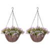 HOMCOM Artificial Flowers in Basket Set of 2, Artificial Hanging Baskets with 75 Leaves and 15 Flowers in Pot, Decorative Plant for Home Office Decor, Purple