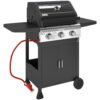 Outsunny 7.5kW Three-Burner Gas BBQ Grill, with See-Through Lid - Black
