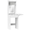 HOMCOM Small Vanity Desk with Mirror and LED Lights, Compact Dressing Table with Drop Leaf, Open Shelves and Drawer, White