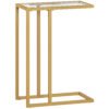 HOMCOM C-Shaped Side Table, Modern Slim End Table with Tempered Glass Tabletop, Steel Frame for Small Space, Living Room, Bedroom, Gold Tone