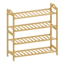HOMCOM Freestanding Bamboo Shoe Rack, 4-Tier Shoe Shelf Stand for Hallway, Living Room, Bedroom, Natural Wood Finish