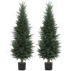 HOMCOM Set of Two Artificial Cypress Trees - Green