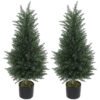 HOMCOM Artificial Plants Outdoor, 90 cm Fake Cypress Tree with Plastic Pots, UV-Resistant Faux Plants for Garden Front Porch Decoration, 2 Pack