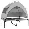 PawHut Portable Elevated Dog Bed with Removable Canopy, Cooling Raised Pet Cot for Medium Large Dogs, 92 x 75 x 89 cm