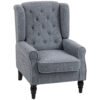 HOMCOM Wingback Accent Chair, Retro Upholstered Button Tufted Occasional Chair for Living Room and Bedroom, Grey