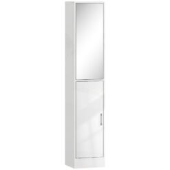 kleankin Tall Bathroom Cabinet with Mirror and Adjustable Shelf - High Gloss White