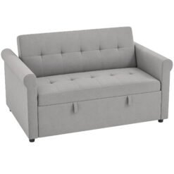 HOMCOM Two-Seater Velvet-Feel Sofa Bed - Grey
