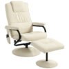 HOMCOM Swivel Recliner Chair and Footstool, Faux Leather Massage Recliner Armchair with Remote Control and Round Wrapped Base, Cream White