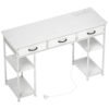 HOMCOM 120cm Computer Desk with Power Outlets, Office Desk Study Table with 3 Fabric Drawers and 4 Storage Shelves, White