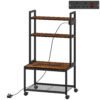 HOMCOM 4-Tier Printer Stand with Power Outlets and Wheels - Rustic Brown