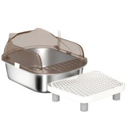 PawHut Stainless Steel Litter Box with Lid, High Wall Sided Enclosure, Pedal, Scoop, Non-Sticky, Anti-Leakage, Easy Cleaning